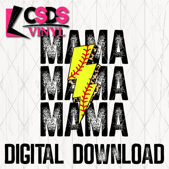 PNG0108 - Softball Lightning Bolt Stacked Word Art Mama - PNG Print File