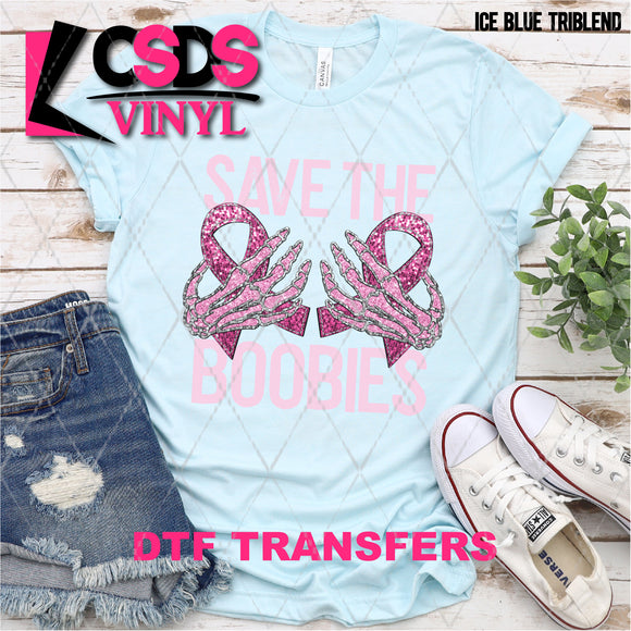 DTF Transfer - DTF004679 Save the Boobies Faux Glitter