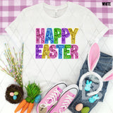 DTF Transfer - DTF007339 Happy Easter Faux Embroidery/Glitter
