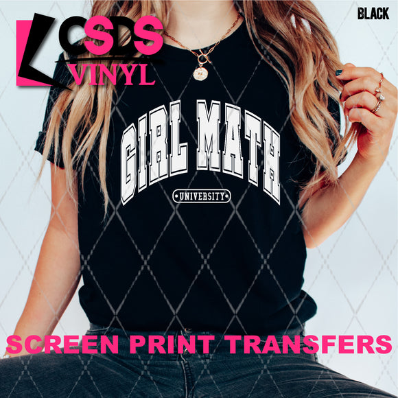 Screen Print Transfer - SCR4875 Girl Math University Varsity - White