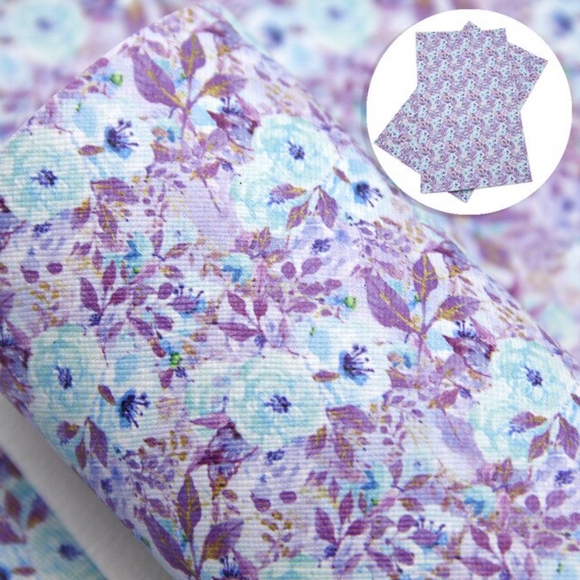 Faux Leather Canvas Sheet - Lilac and Aqua Floral