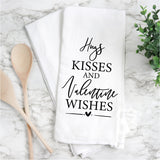 Screen Print Transfer - Hugs Kisses and Valentine Wishes TEA TOWEL/POT HOLDER - Black