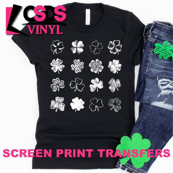Screen Print Transfer - St. Patrick's Day Clover Collage - White