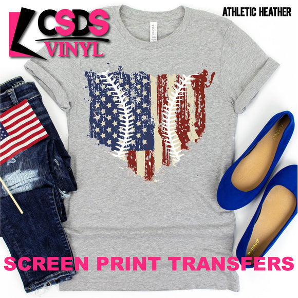 Screen Print Transfer - American Flag Home Base - Full Color *HIGH HEAT*