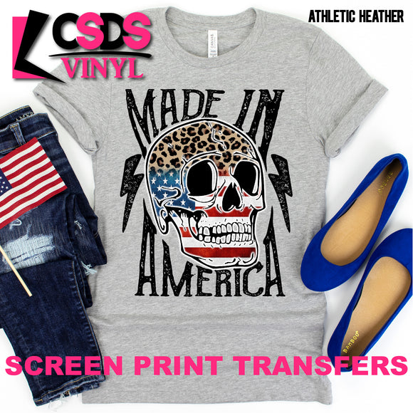 Screen Print Transfer - Made in America Leopard Skull - Full Color *HIGH HEAT*
