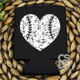 Screen Print Transfer - Distressed Baseball/Softball Heart POCKET 4 PACK - White