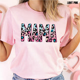 Screen Print Transfer - Pink & Blue Leopard Mama - Full Color *HIGH HEAT*