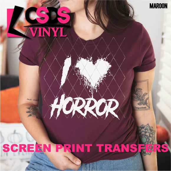 Screen Print Transfer - I Heart Horror - White