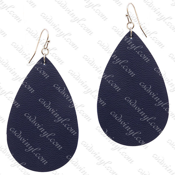 Monogram Ready Earrings - Leather Teardrop - Navy Blue