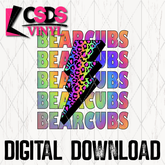 PNG0026 - Rainbow Leopard Lightning Bolt Stacked Word Art Bearcubs - PNG Print File