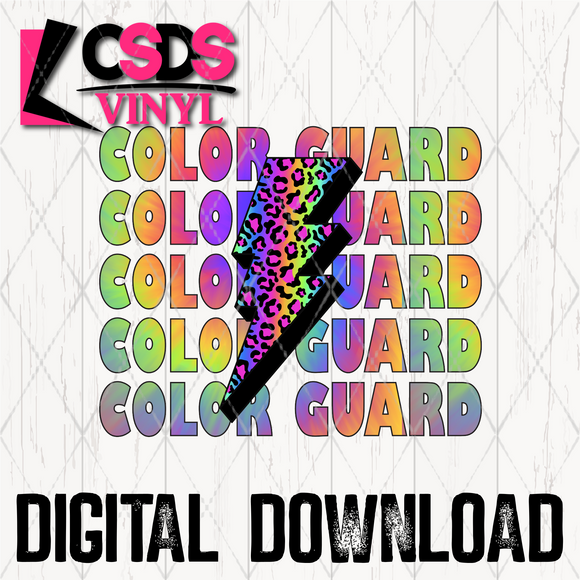 PNG0030 - Rainbow Leopard Lightning Bolt Stacked Word Art Color Guard - PNG Print File