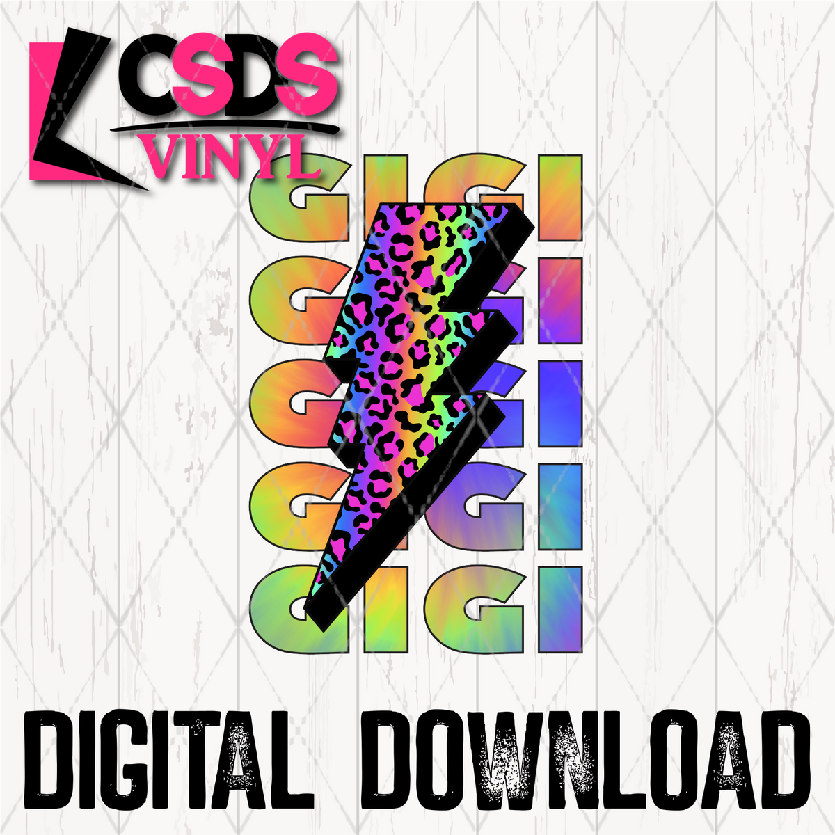 Png0033 - Rainbow Leopard Lightning Bolt Stacked Word Art Gigi - Png P 