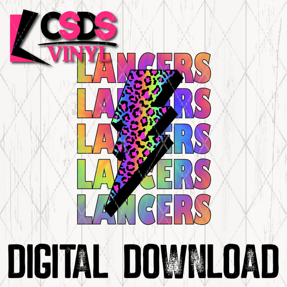 PNG0037 - Rainbow Leopard Lightning Bolt Stacked Word Art Lancers - PNG Print File
