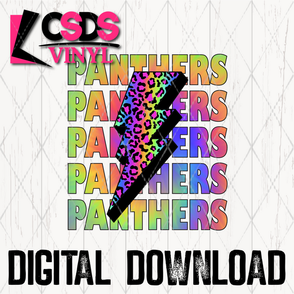 PNG0042 - Rainbow Leopard Lightning Bolt Stacked Word Art Panthers - PNG Print File