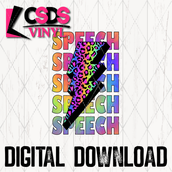 PNG0047 - Rainbow Leopard Lightning Bolt Stacked Word Art Speech - PNG Print File