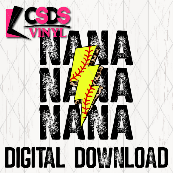 PNG0229 - Softball Lightning Bolt Stacked Word Art Nana - PNG Print File