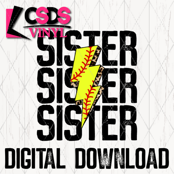 PNG0232 - Softball Lightning Bolt Stacked Word Art Sister - PNG Print File