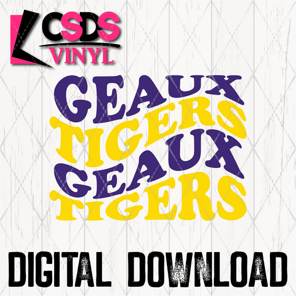 PNG0241 - Geaux Tigers Wave Text Gold Purple - PNG Print File