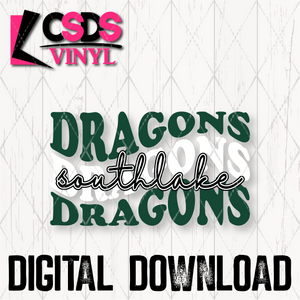 PNG0247 - Southlake Dragons Wave Text White Dark Green - PNG Print File