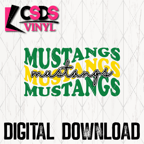 PNG0254 - Mustangs Wave Text Green Yellow - PNG Print File