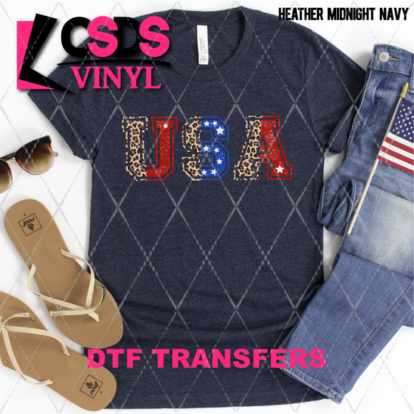 DTF Transfer - DTF002499 USA Red and Blue with Leopard
