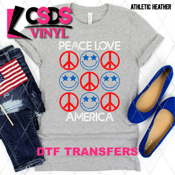 DTF Transfer - DTF002869 Peace Love America Peace Signs and Smiles White