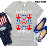DTF Transfer - DTF002869 Peace Love America Peace Signs and Smiles White