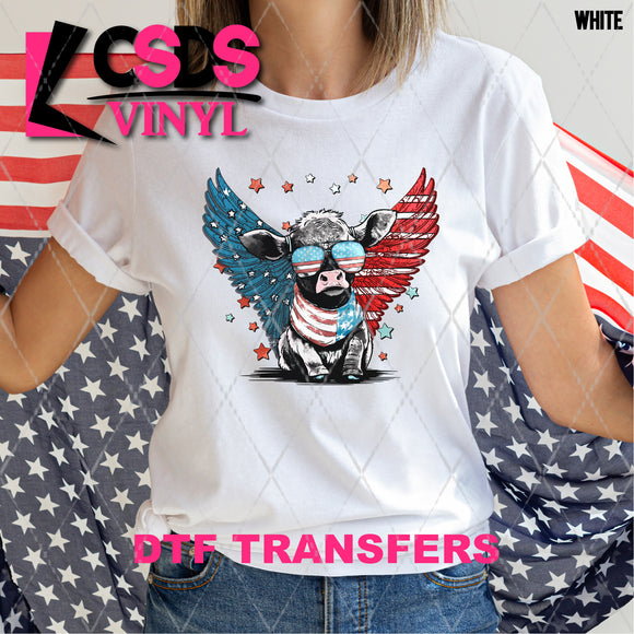 DTF Transfer - DTF002885 Patriotic Cow with Wings
