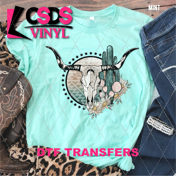 DTF Transfer - DTF002920 Cow Skull and Floral Cactus