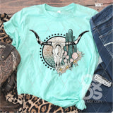 DTF Transfer - DTF002920 Cow Skull and Floral Cactus