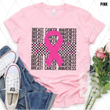 DTF Transfer - DTF003167 Breast Cancer Stacked Word Art Pink Ribbon