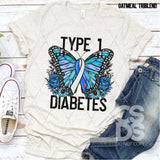 DTF Transfer - DTF003185 Floral Butterfly Type 1 Diabetes