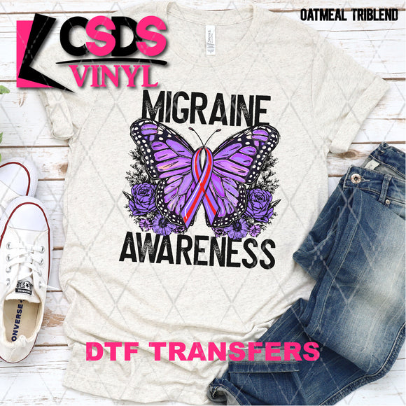 DTF Transfer - DTF003187 Floral Butterfly Migraine Awareness