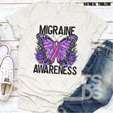 DTF Transfer - DTF003187 Floral Butterfly Migraine Awareness