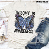 DTF Transfer - DTF003189 Floral Butterfly Trisomy 18 Awareness