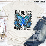 DTF Transfer - DTF003205 Floral Butterfly Diabetes Awareness