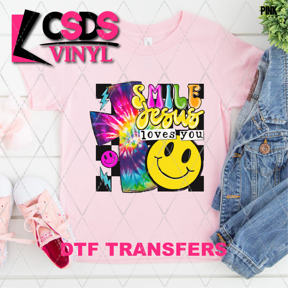 DTF Transfer - DTF003818 Smile Jesus Loves You Rainbow Tie Dye Cross and Smile