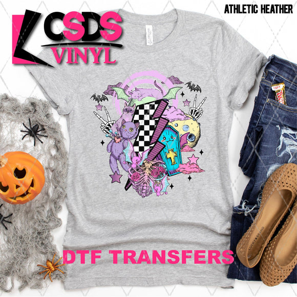 DTF Transfer - DTF003955 Gothic Halloween Lightning Bolt Collage