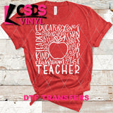 DTF Transfer -  DTF004120 Teacher Apple Subway Word Art White