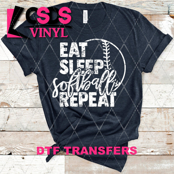 DTF Transfer -  DTF004129 Eat Sleep Softball Repeat White