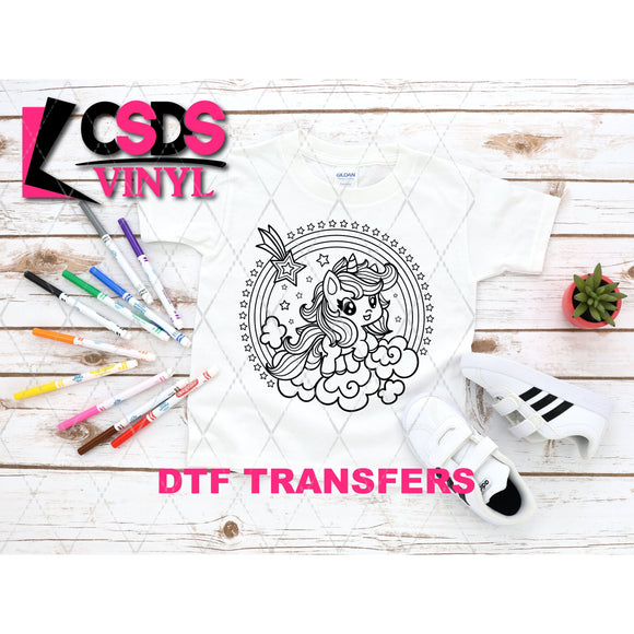 DTF Transfer -  DTF004348 Unicorn and Rainbow Coloring Page Black