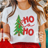 DTF Transfer - DTF004442 Ho Ho Ho Christmas Tree Faux Sequins