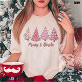 DTF Transfer - DTF004468 Merry & Bright Pink Trees