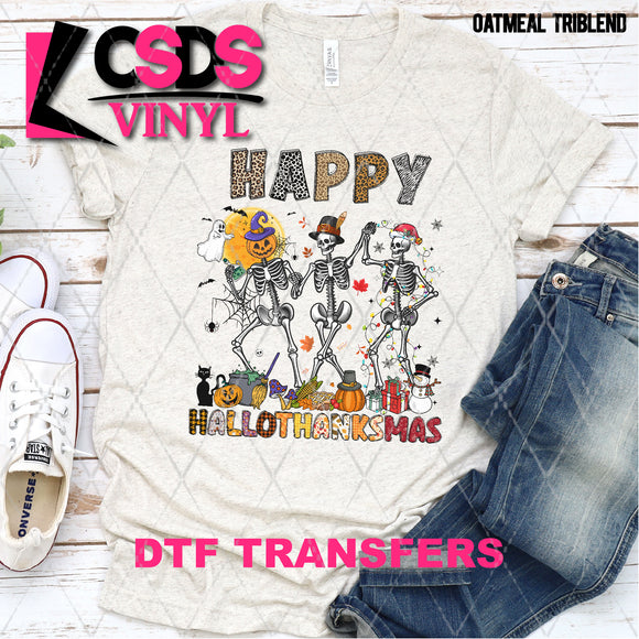 DTF Transfer - DTF004521 Happy Hallothanksmas Dancing Skeletons