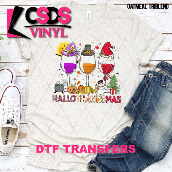 DTF Transfer - DTF004524 Happy Hallothanksmas Wine Glasses