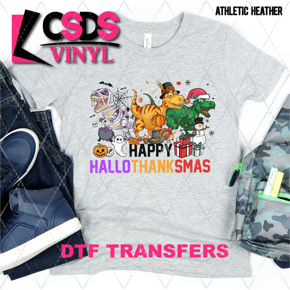 DTF Transfer - DTF004526 Happy Hallothanksmas Dinosaurs
