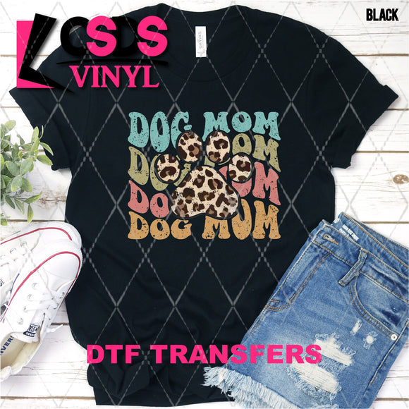 DTF Transfer - DTF004883 Dog Mom Groovy Stacked Word Art Leopard Paw