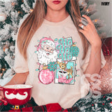 DTF Transfer - DTF004913 Ho Ho Ho Pink Teal Santa Christmas Sleeve