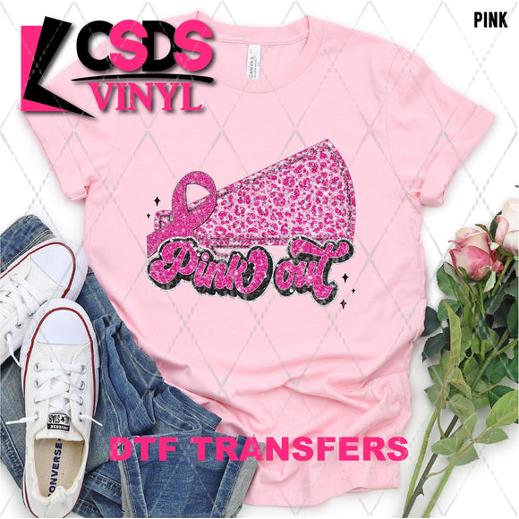 DTF Transfer - DTF004921 Pink Out Faux Glitter/Sequins Cheer Megaphone