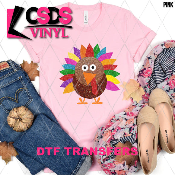 DTF Transfer - DTF004998 Colorful Turkey Faux Glitter